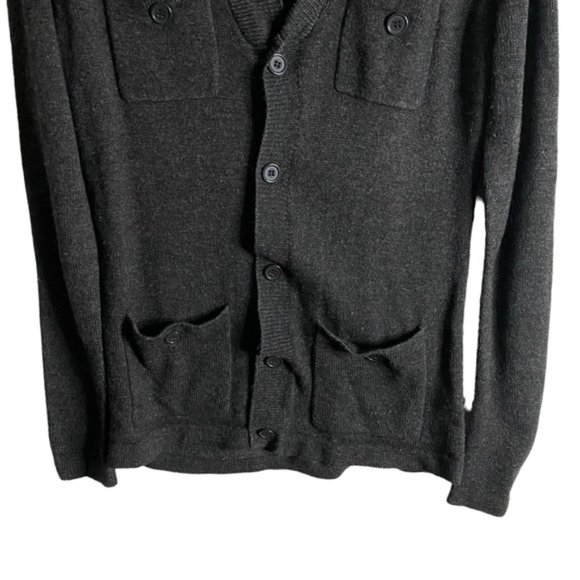 All-Son Men's Charcoal Gray Button-Down Wool Knit Cardigan - Picture 3 of 8